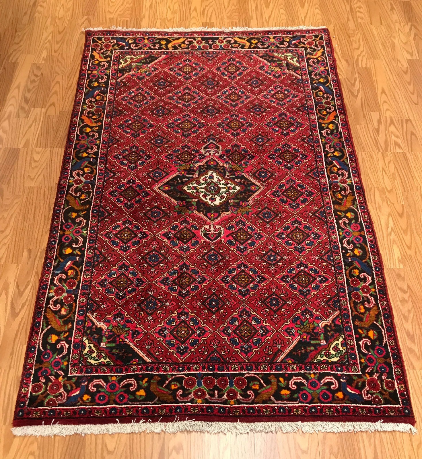 4.3 x 6.9 Vintage Tribal Geometric Maroon 100% Wool Vegetable Dye Rug Maroon