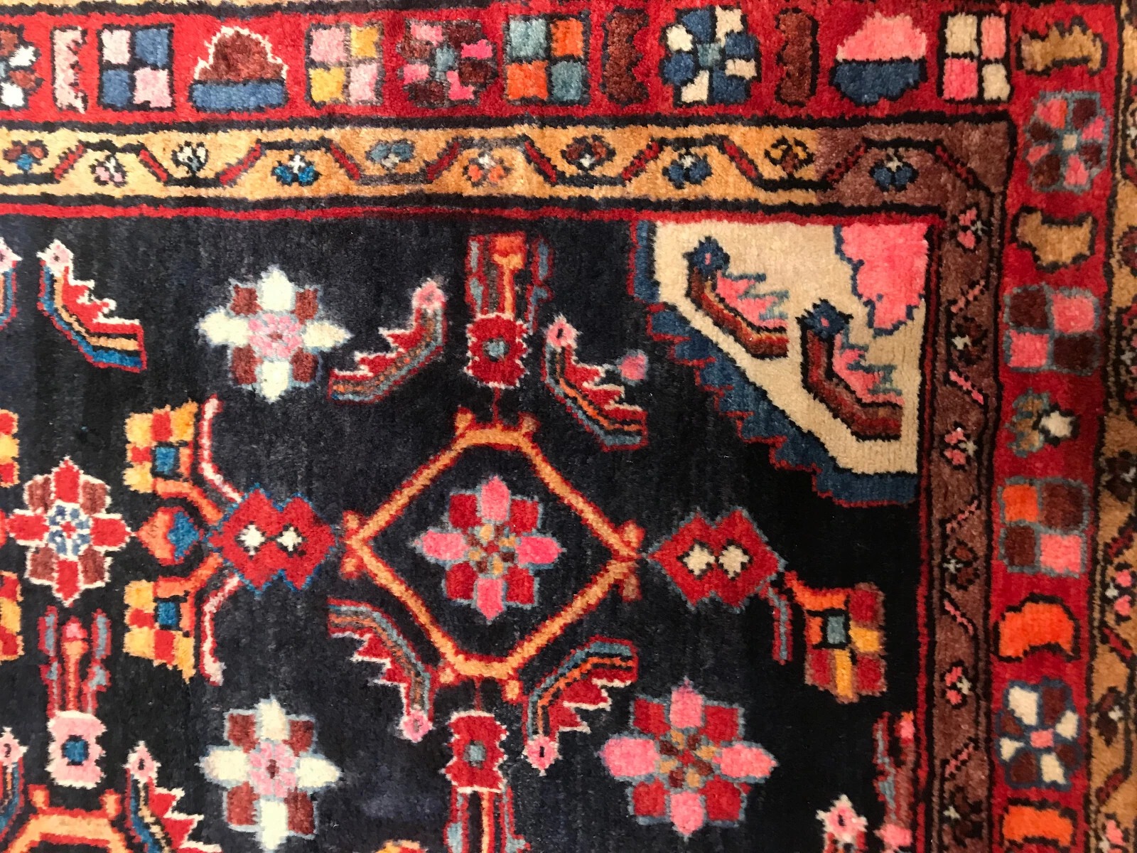 4.10 x 6.9 Vintage Tribal Geometric Navy 100% Wool Vegetable Dye Rug