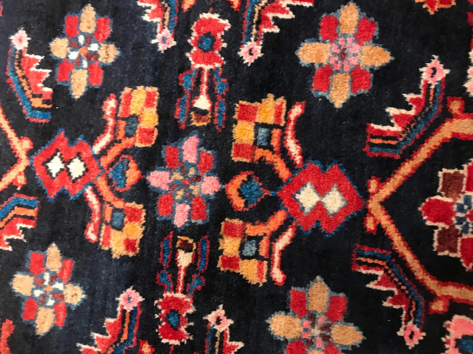 4.10 x 6.9 Vintage Tribal Geometric Navy 100% Wool Vegetable Dye Rug