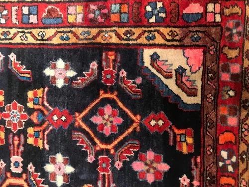 4.10 x 6.9 Vintage Tribal Geometric Navy 100% Wool Vegetable Dye Rug