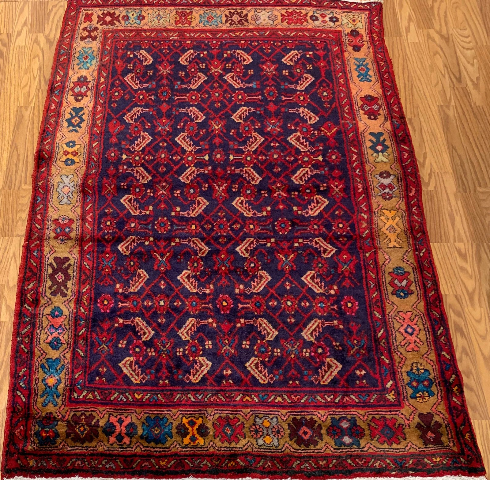 4.5 x 6.5 Vintage Tribal Red 100% Wool Hand Made Rug Vegetable Dye
