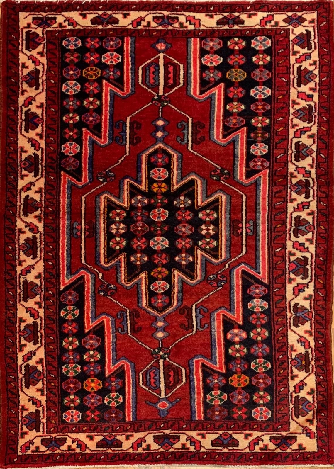 4.2 x 6.8 Vintage Tribal Red 100% Wool Hand Made Rug Vegetable Dye