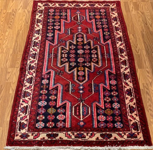 4.2 x 6.8 Vintage Tribal Red 100% Wool Hand Made Rug Vegetable Dye