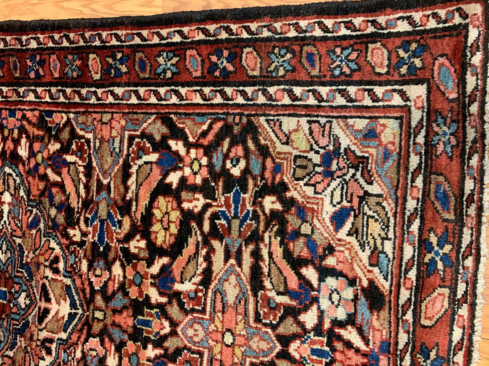 4.2 x 6.2 Vintage Tribal Black/Rust 100% Wool Hand Made Rug Vegetable Dye