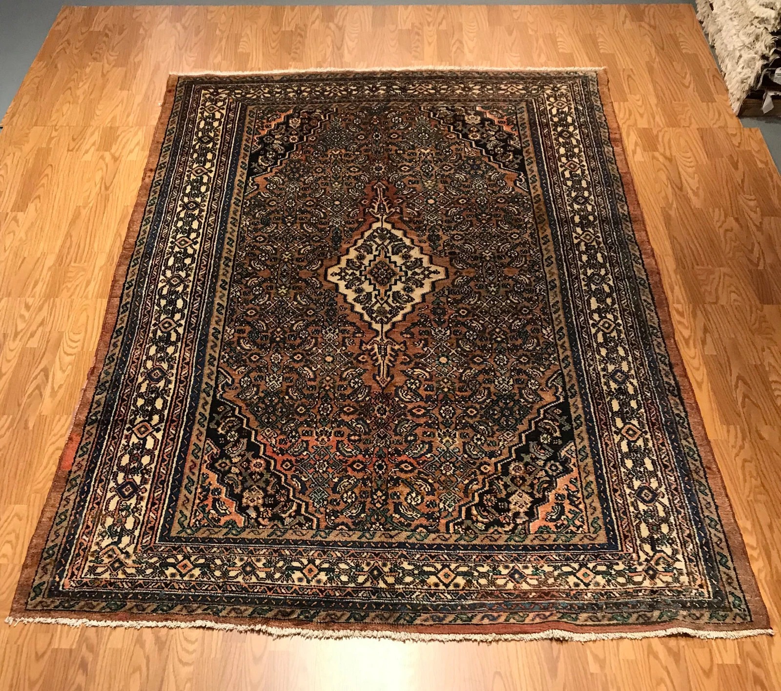 6.9 x 10 Vintage 100% Wool Hand Knotted Area Rug