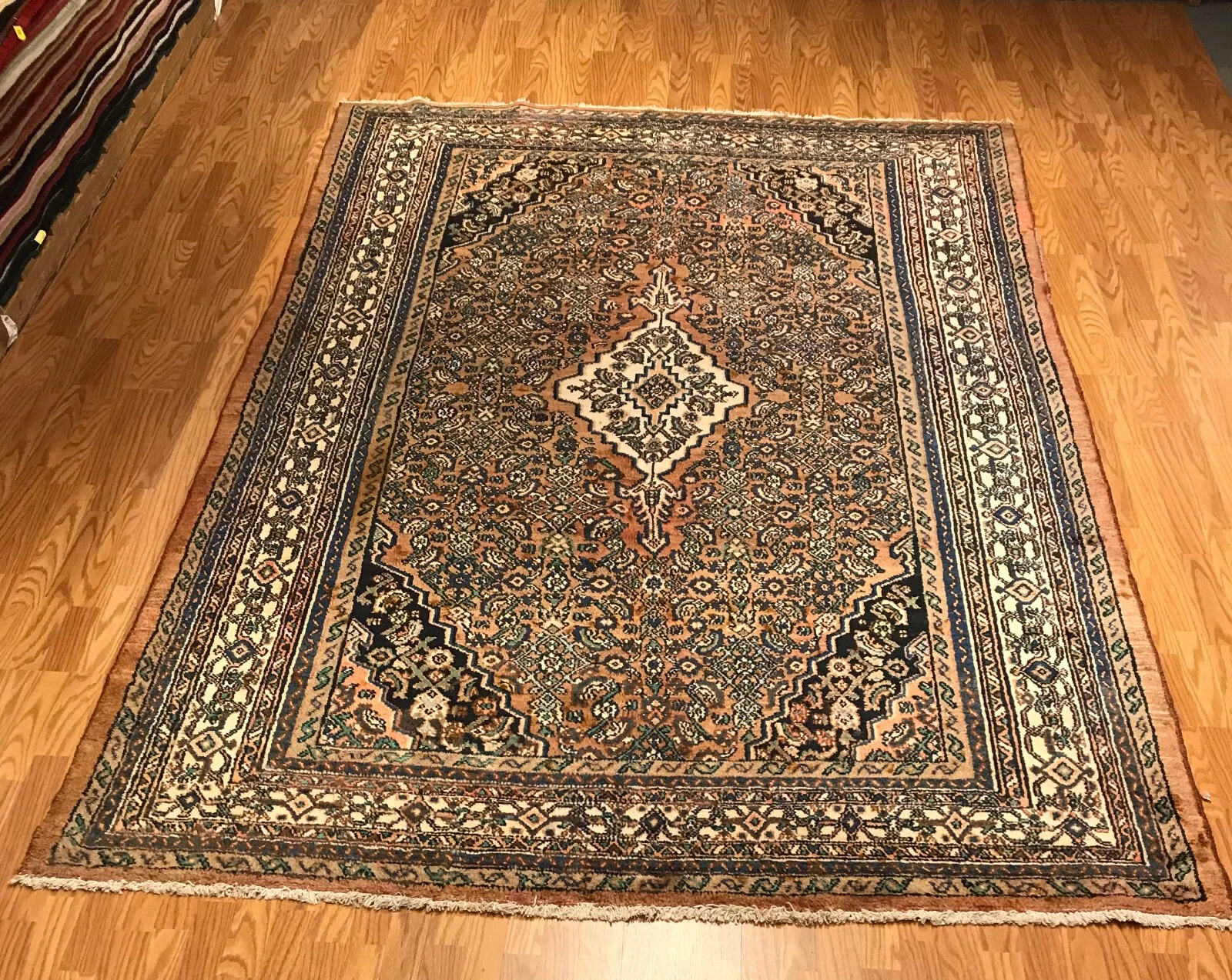 6.9 x 10 Vintage 100% Wool Hand Knotted Area Rug