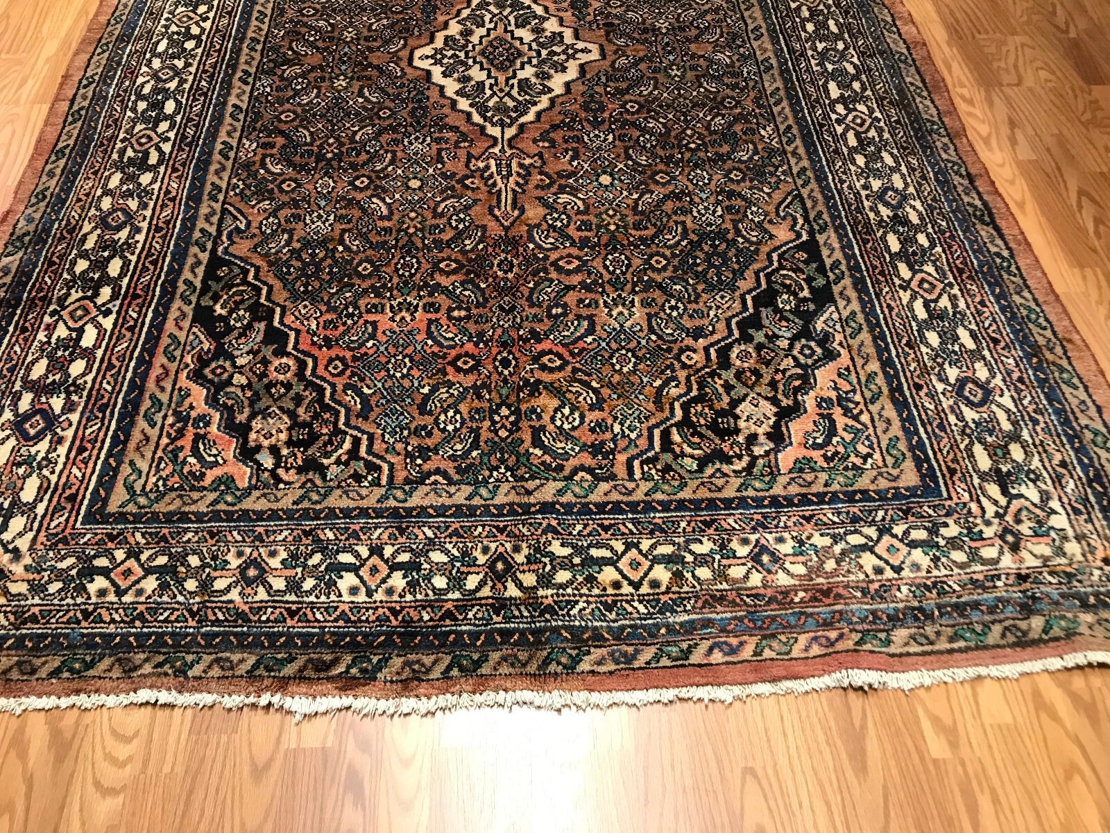6.9 x 10 Vintage 100% Wool Hand Knotted Area Rug