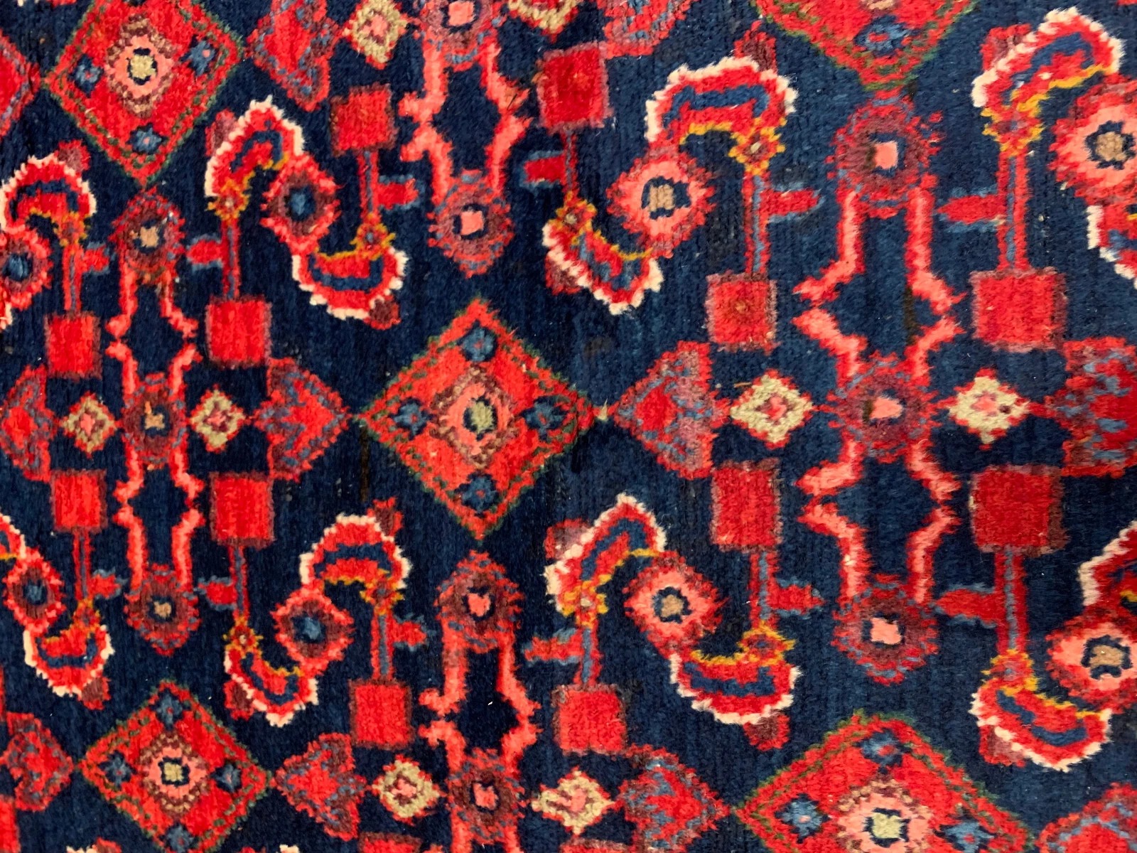 4.3 x 6.5 ft Vintage Tribal Geometric Navy 100% Wool Vegetable Dye Rug