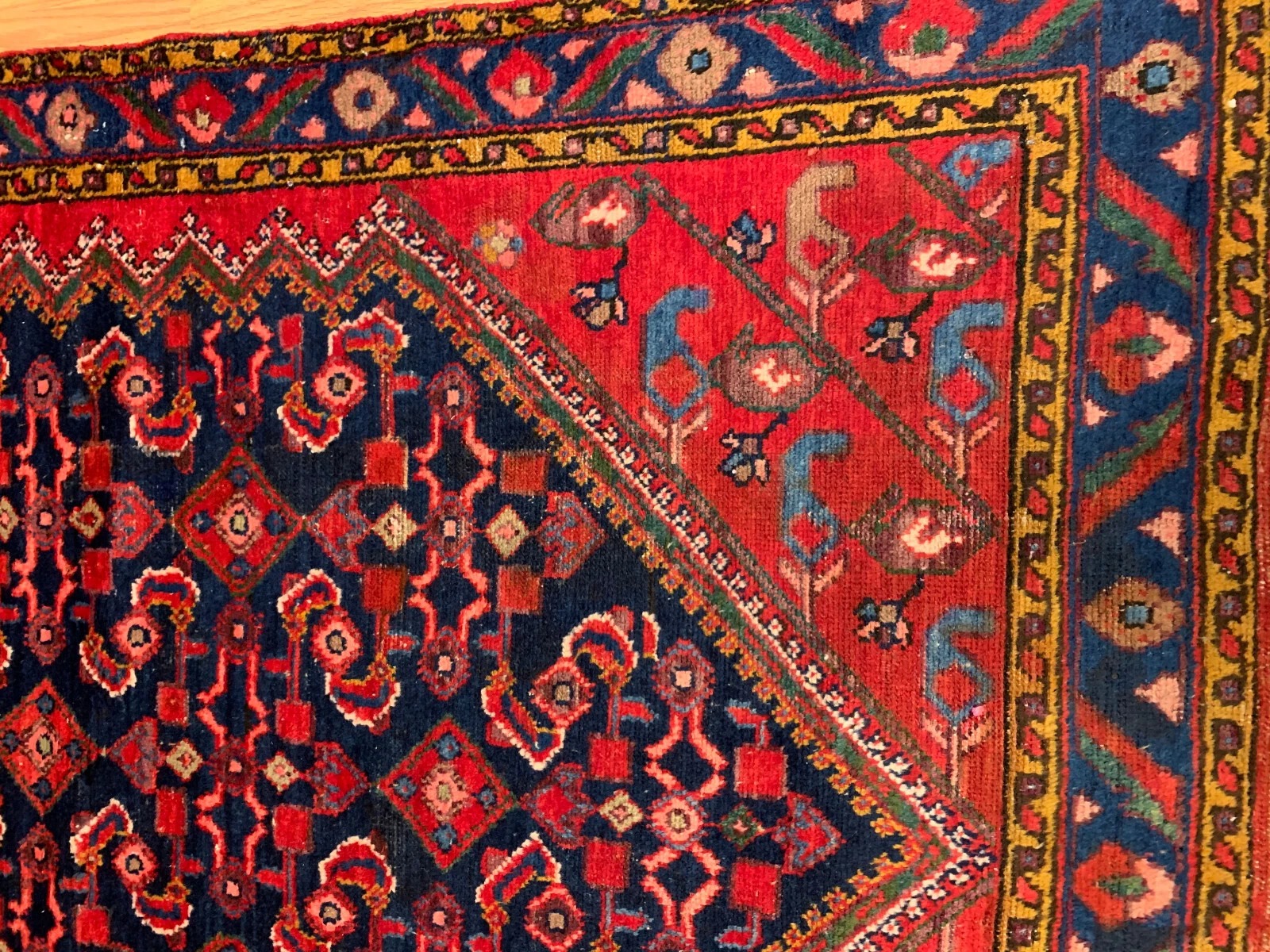 4.3 x 6.5 ft Vintage Tribal Geometric Navy 100% Wool Vegetable Dye Rug