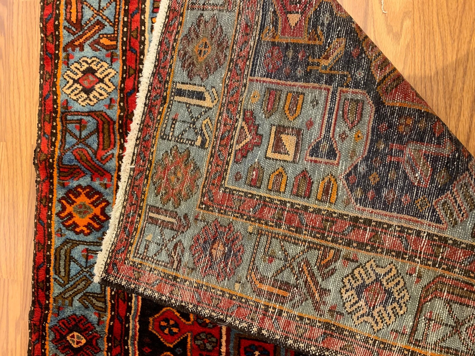 4.1 x 6.10 ft Vintage Tribal Geometric Navy 100% Wool Vegetable Dye Rug