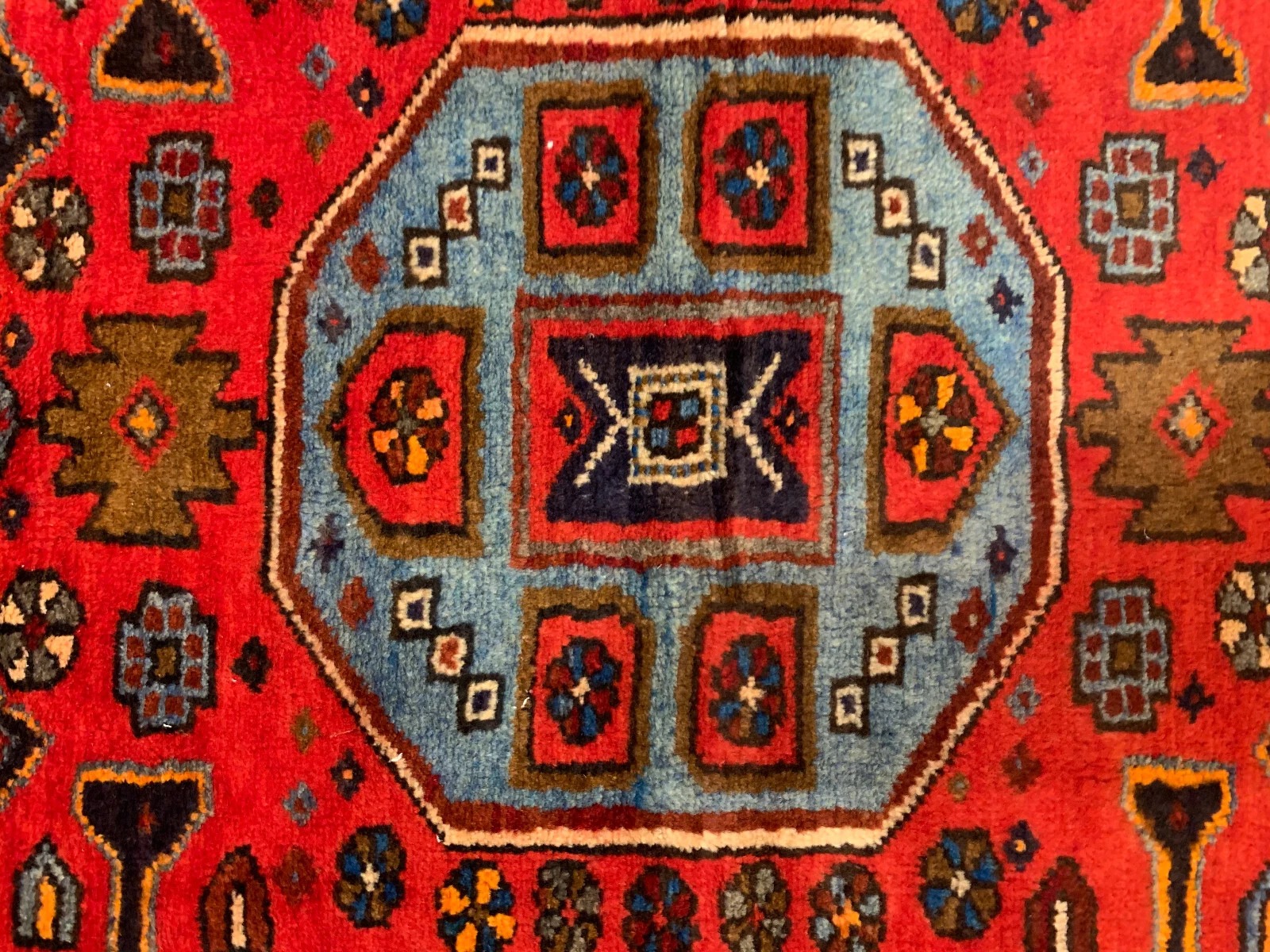4.1 x 6.10 ft Vintage Tribal Geometric Navy 100% Wool Vegetable Dye Rug