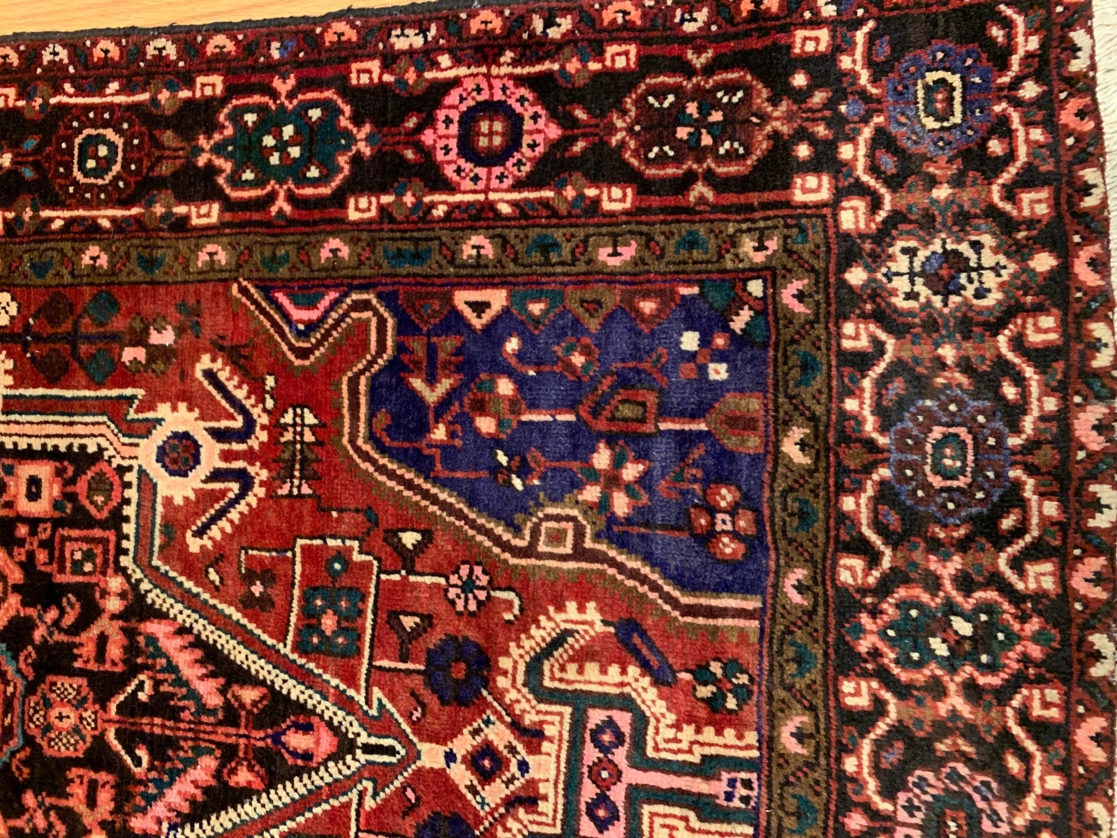 4.1 x 6.5 ft Vintage Tribal Geometric Rust 100% Wool Vegetable Dye Rug
