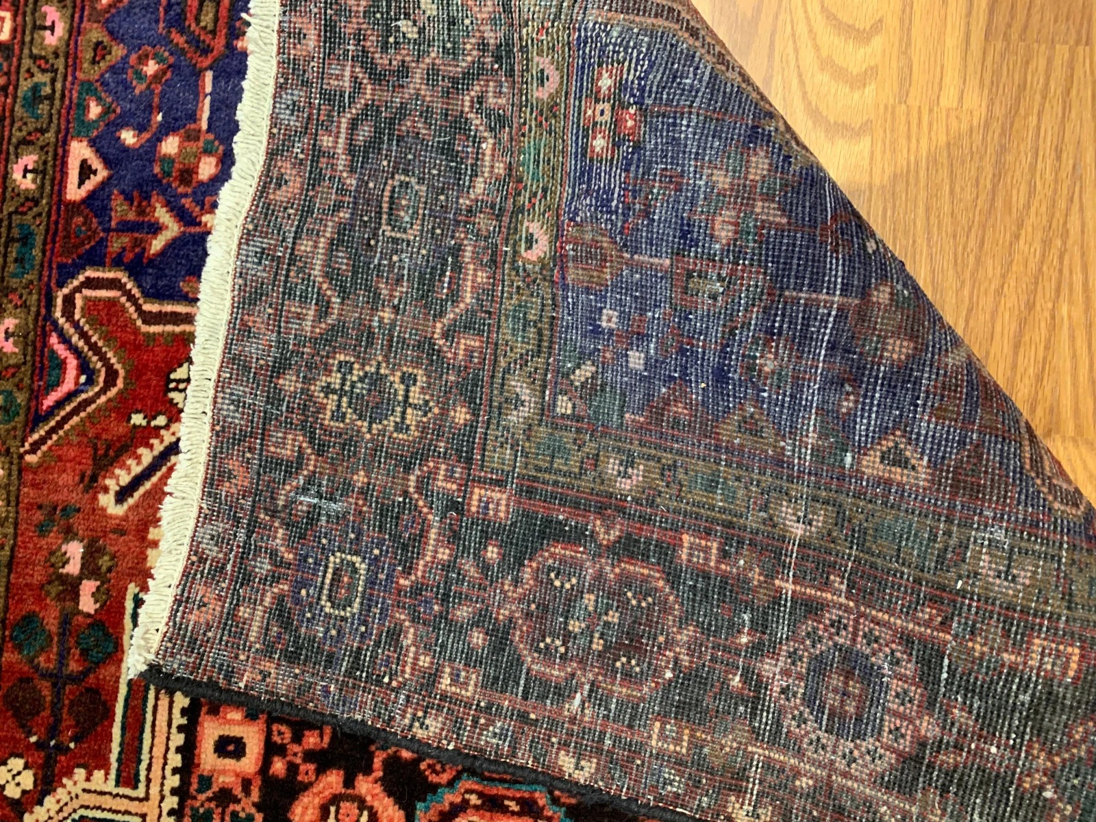 4.1 x 6.5 ft Vintage Tribal Geometric Rust 100% Wool Vegetable Dye Rug