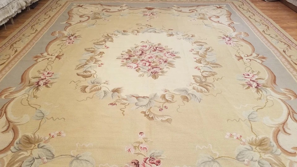9 x 12 Hand woven French Aubusson Needle point 100% wool Area rug