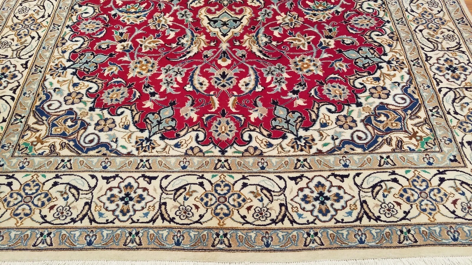 7 x 10 Red & Ivory Naein Wool Hand Knotted Area rug