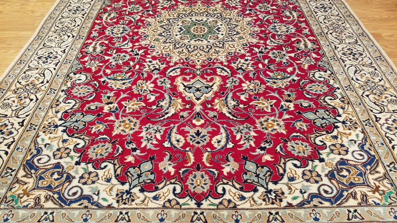 7 x 10 Red & Ivory Naein Wool Hand Knotted Area rug