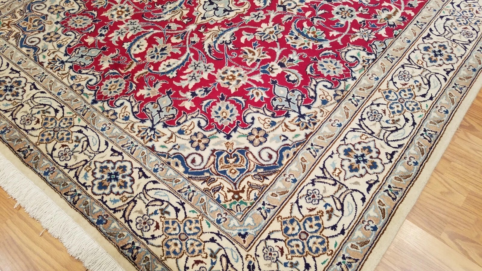 7 x 10 Red & Ivory Naein Wool Hand Knotted Area rug