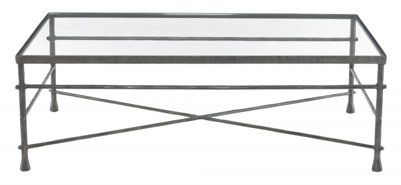 bernhardt Pollard Rectanglar Cocktail Table Glass Top and Metal Base 499-021G at Montaage Inc. Brown