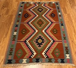 3.4 x 5.2  Kilim 100% Wool Hand Knotted Area Rug 5 Montaage Inc. image 2