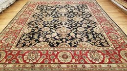 8 x 10 Black & Red Indo Agra Hand Knotted Oriental Wool Carpet 18 Montaage Inc. image 1