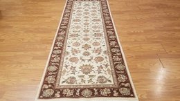 2.5 x 8 Ivory & Red Fine Quality Wool & Silk Hand Knotted Oriental Rug 46 Montaage Inc. image 1