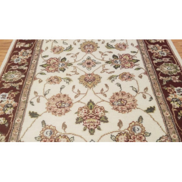 2.5 x 8 Ivory & Red Fine Quality Wool & Silk Hand Knotted Oriental Rug