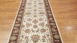 2.5 x 8 Ivory & Red Fine Quality Wool & Silk Hand Knotted Oriental Rug 46 Montaage Inc. image 3