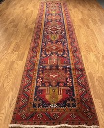 3.3 x 14.3 Runner Semi Antique Geometric Kazak Hand Knotted Wool 5573 Montaage Inc. image 1