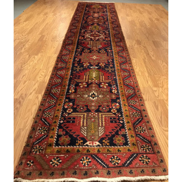 3.3 x 14.3 Runner Semi Antique Geometric Kazak Hand Knotted Wool