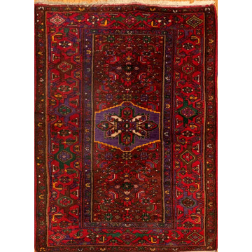4.4x 6.9 Vintage Tribal Geometric  Rust 100% Wool Rug Vegetable Dye Rug 41200 Montaage Inc. image 1
