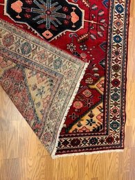 4.10 X 7 Vintage Tribal Red Hand Knotted 100% Wool Vegetable Dye Rug 121914 Montaage Inc. image 5