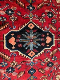 4.10 X 7 Vintage Tribal Red Hand Knotted 100% Wool Vegetable Dye Rug 121914 Montaage Inc. image 7