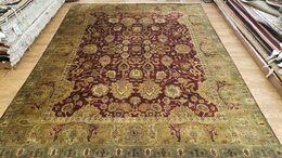 9 x 12 Burgundy red Indo Agra Vegetable dye Hand spawned Wool Hand Knotted Rug 164008 Montaage Inc. image 1