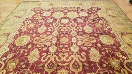 9 x 12 Burgundy red Indo Agra Vegetable dye Hand spawned Wool Hand Knotted Rug 164008 Montaage Inc. image 6