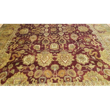 9 x 12 Burgundy red Indo Agra Vegetable dye Hand spawned Wool Hand Knotted Rug 164008 Montaage Inc. image 4