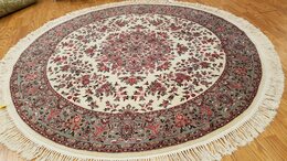 6 x 6 Round Ivory  Wool & Silk Hand Knotted Area rug 283310 Montaage Inc. image 1