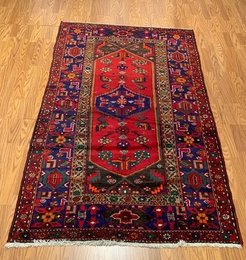 4.4 x 7.1 Vintage Tribal Geometric Red 100% Wool Vegetable Dye Rug 410350 Montaage Inc. image 3