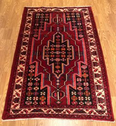 4.3 x 6.9 Vintage Tribal Geometric Maroon 100% Wool Vegetable Dye Rug 413177 Montaage Inc. image 1
