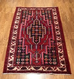 4.3 x 6.9 Vintage Tribal Geometric Maroon 100% Wool Vegetable Dye Rug 413177 Montaage Inc. image 2