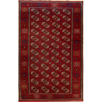 4 x 7.7 ft  Vintage Tribal Red 100% Wool Vegetable Dye Rug 413229 Montaage Inc. image 1