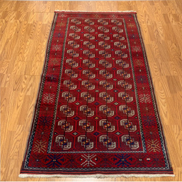 4 x 7.7 ft  Vintage Tribal Red 100% Wool Vegetable Dye Rug 413229 Montaage Inc. image 2