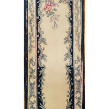 2.5 x 10 Ivory & Green Hand Woven French Aubusson 90L Wool