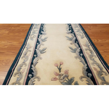 2.5 x 10 Ivory & Green Hand Woven French Aubusson 90L Wool 414068 Montaage Inc. image 6