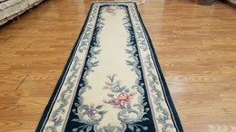 2.5 x 10 Ivory & Green Hand Woven French Aubusson 90L Wool 414068 Montaage Inc. image 7
