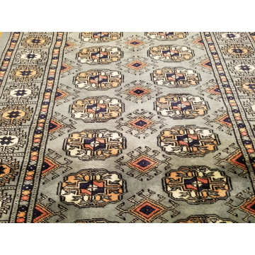 2.7 x 11 Gray Pakistan Bokharra Hand Knotted Wool Rug 414088 Montaage Inc. image 4