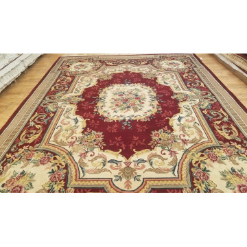 9 x 12 Burgundy Hand woven French Aubusson 100% wool Area rug