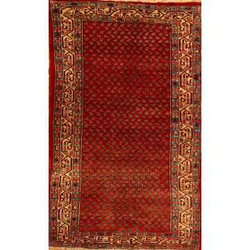 3.5x 7 Vintage Tribal Geometric  Red 100% Wool Rug Vegetable Dye Rug 415750 Montaage Inc. image 2