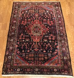 4.10 x 8  Vintage Tribal Geometric Black 100% Wool Vegetable Dye 415813 Montaage Inc. image 1