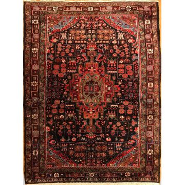 4.10 x 8  Vintage Tribal Geometric Black 100% Wool Vegetable Dye 415813 Montaage Inc. image 1