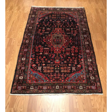 4.10 x 8  Vintage Tribal Geometric Black 100% Wool Vegetable Dye 415813 Montaage Inc. image 2
